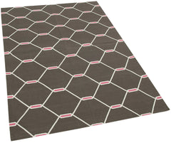 Geometric Duri Kahverengi Geometrik Pamuk Yün El Dokuma Halısı 110x168 Agacan