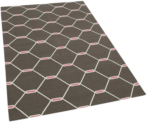 Geometric Duri Kahverengi Geometrik Pamuk Yün El Dokuma Halısı 110x168 Agacan