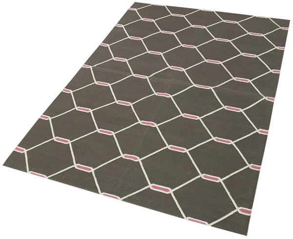Geometric Duri Kahverengi Geometrik Pamuk Yün El Dokuma Halısı 110x168 Agacan