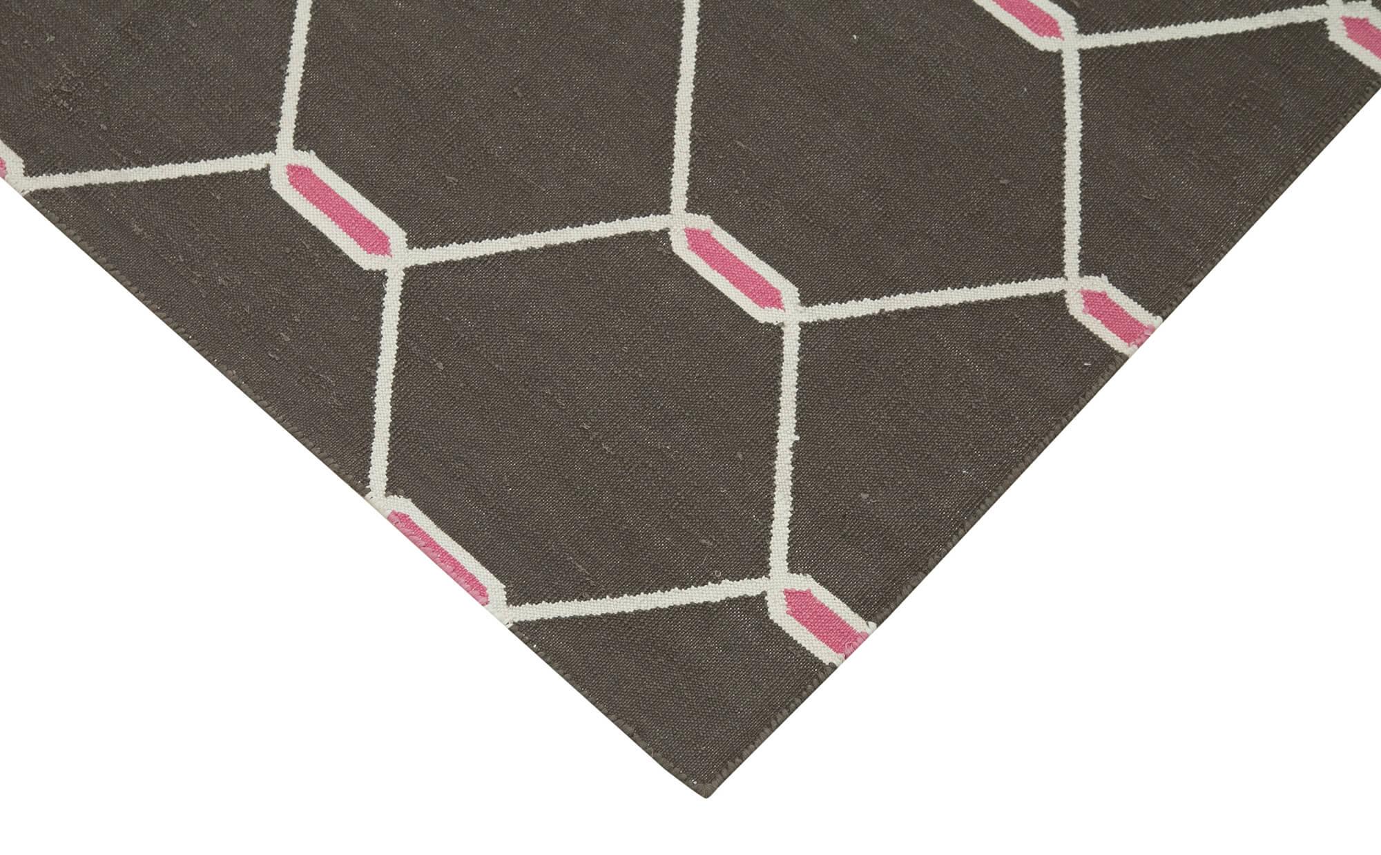 Geometric Duri Kahverengi Geometrik Pamuk Yün El Dokuma Halısı 110x168 Agacan