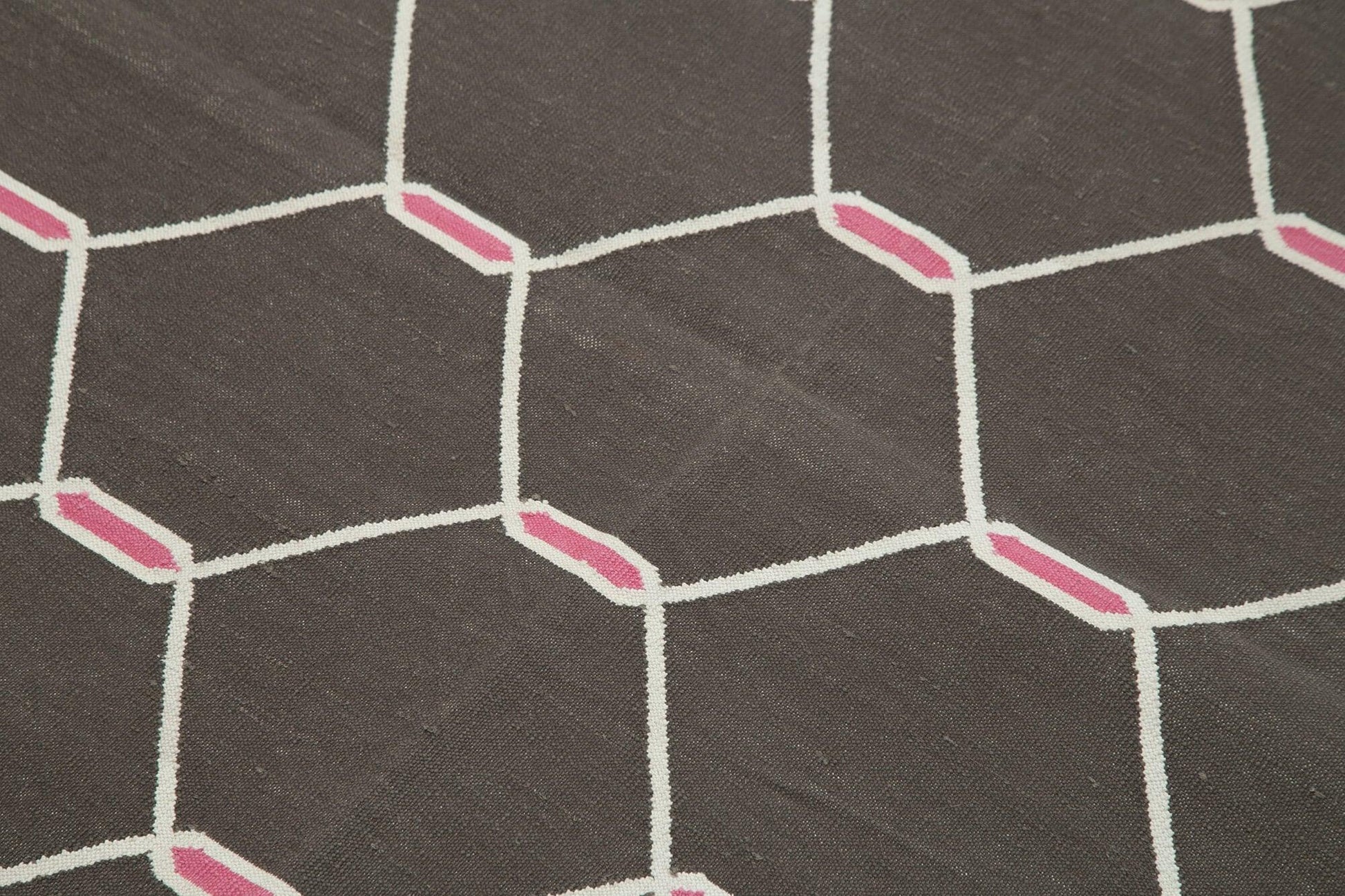 Geometric Duri Kahverengi Geometrik Pamuk Yün El Dokuma Halısı 110x168 Agacan