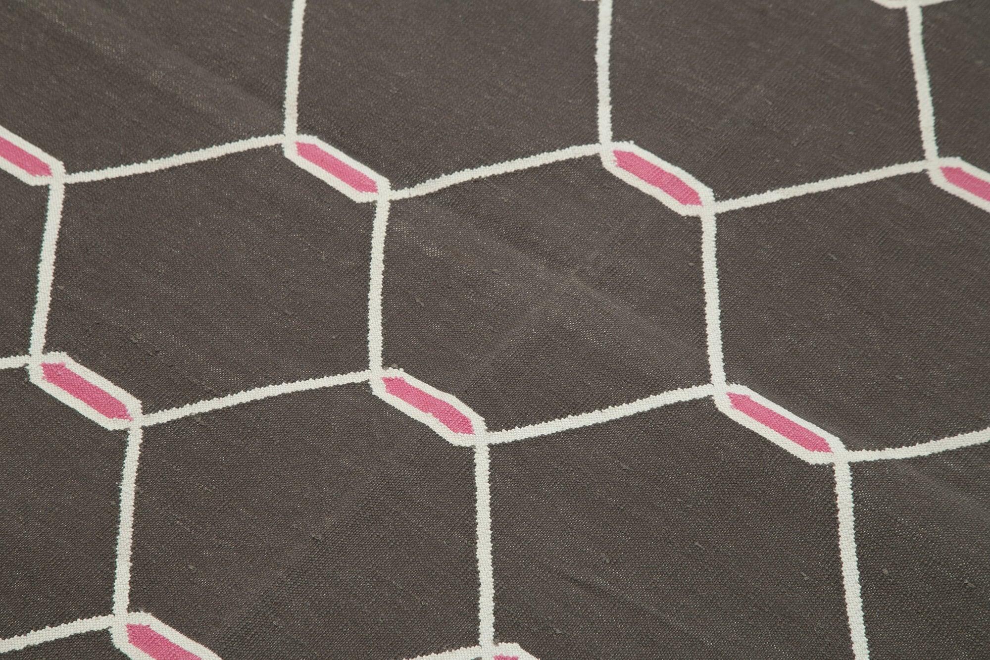 Geometric Duri Kahverengi Geometrik Pamuk Yün El Dokuma Halısı 110x168 Agacan