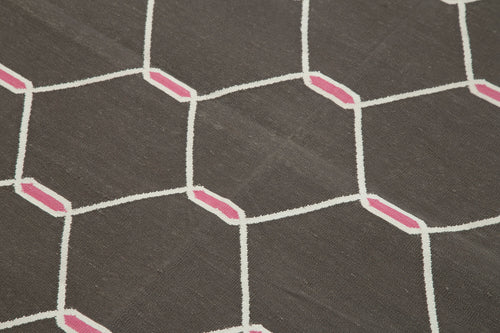 Geometric Duri Kahverengi Geometrik Pamuk Yün El Dokuma Halısı 110x168 Agacan