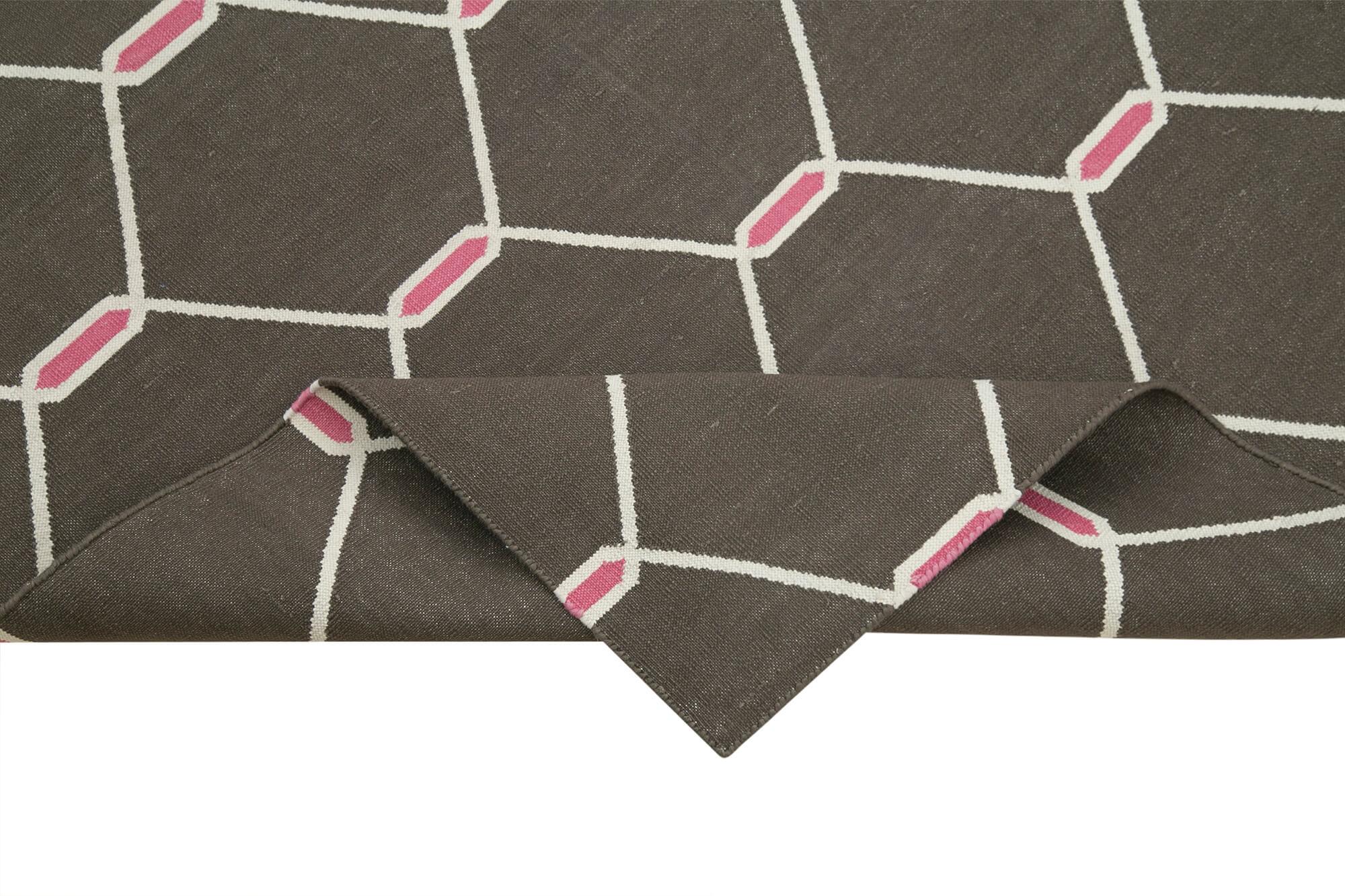 Geometric Duri Kahverengi Geometrik Pamuk Yün El Dokuma Halısı 110x168 Agacan