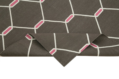 Geometric Duri Kahverengi Geometrik Pamuk Yün El Dokuma Halısı 110x168 Agacan