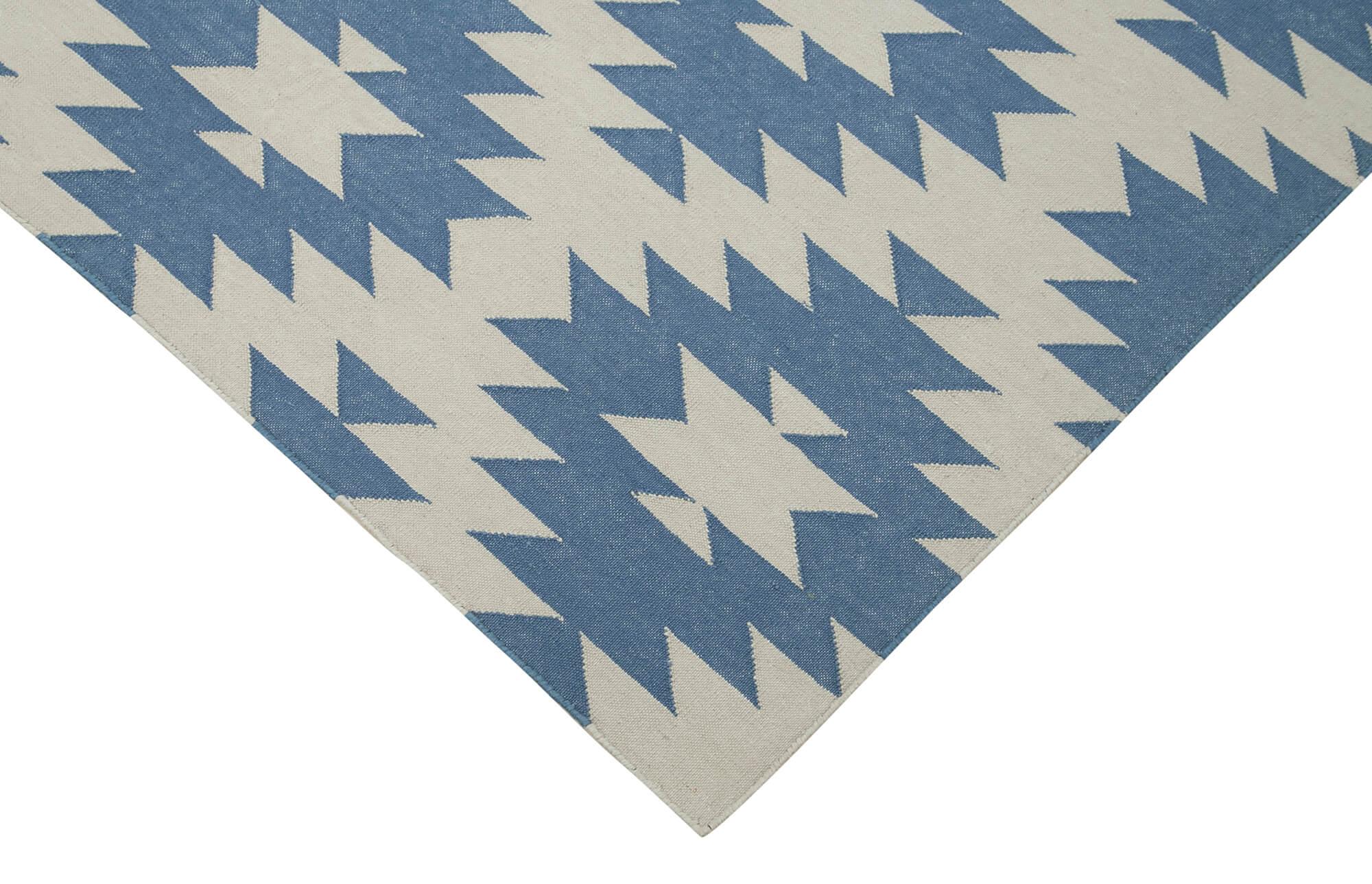 Geometric Duri Mavi Geometrik Pamuk Yün El Dokuma Halısı 112x164 Agacan