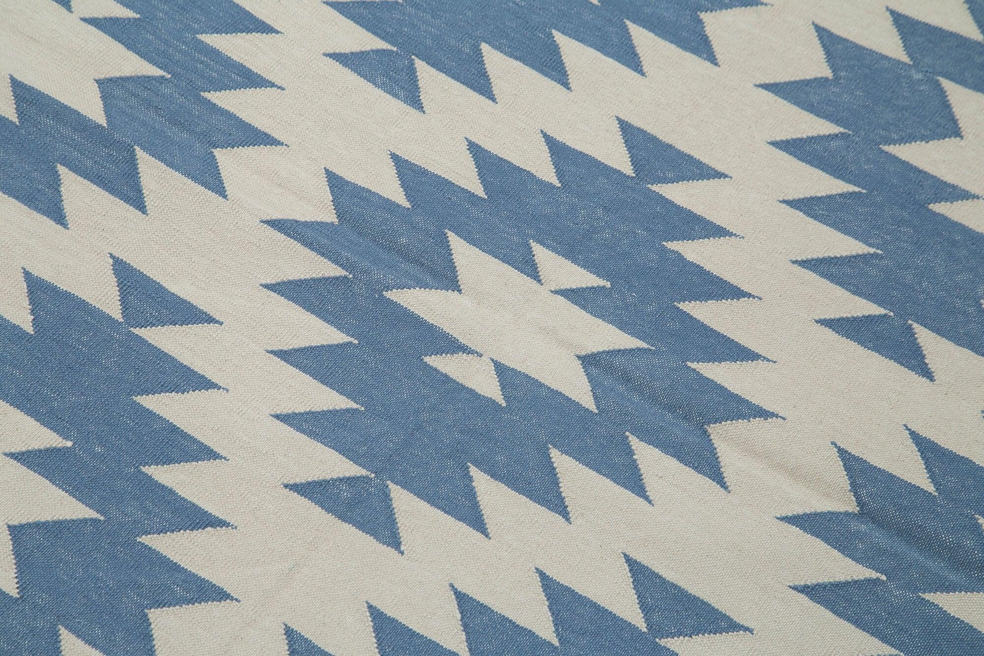 Geometric Duri Mavi Geometrik Pamuk Yün El Dokuma Halısı 112x164 Agacan