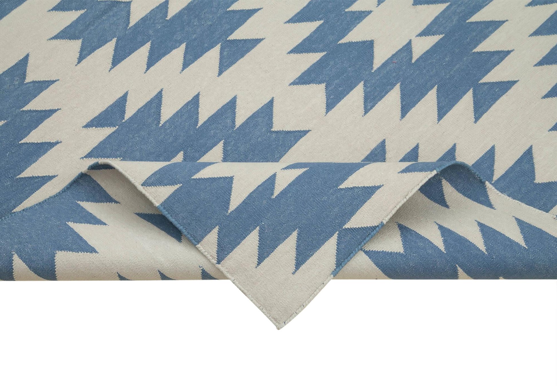 Geometric Duri Mavi Geometrik Pamuk Yün El Dokuma Halısı 112x164 Agacan