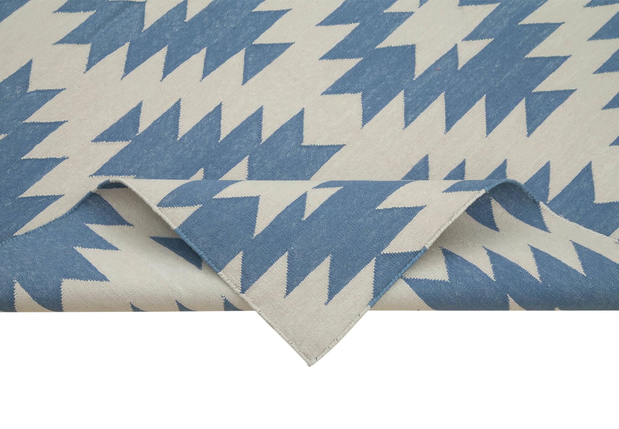 Geometric Duri Mavi Geometrik Pamuk Yün El Dokuma Halısı 112x164 Agacan