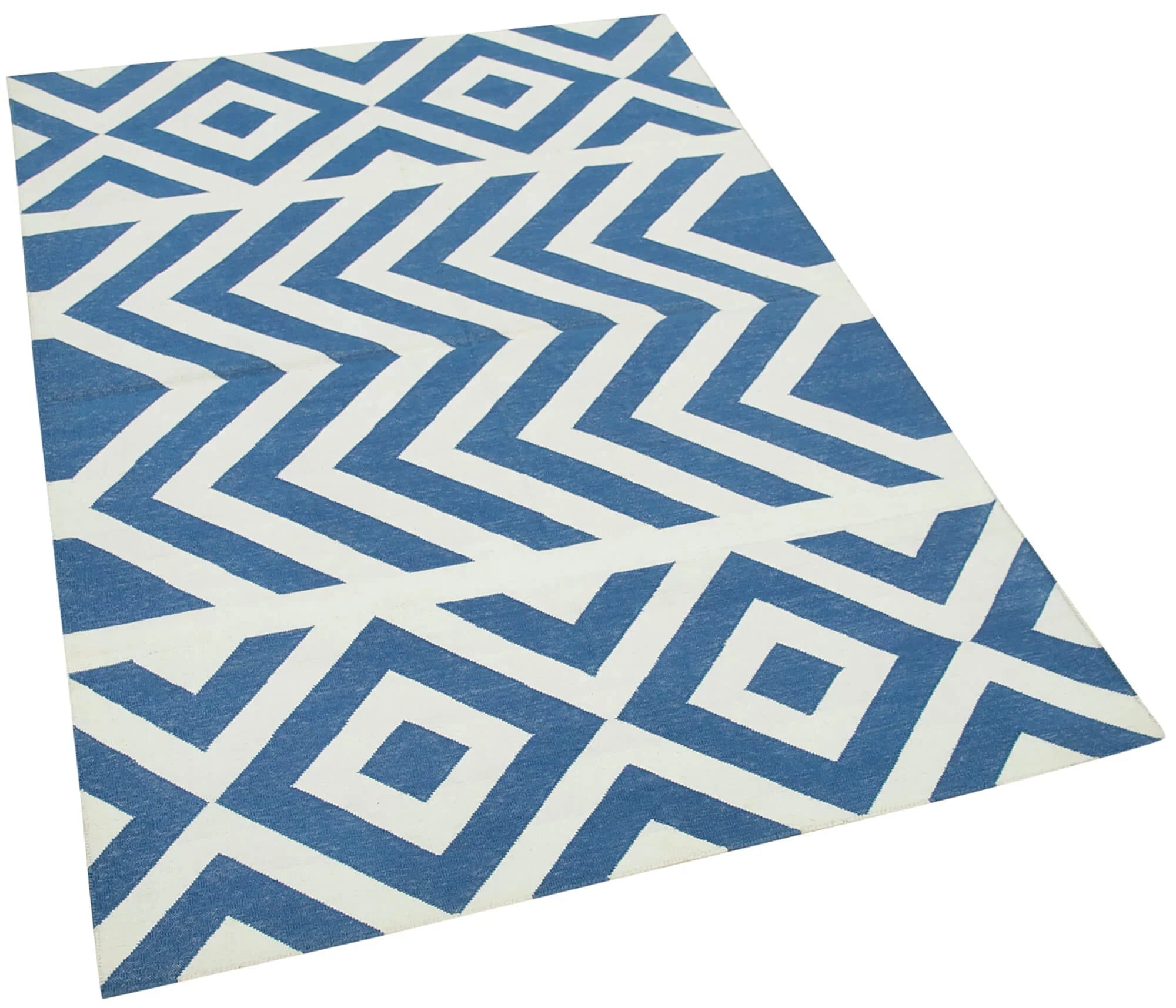 Geometric Duri Mavi Geometrik Pamuk Yün El Dokuma Halısı 110x165 Agacan