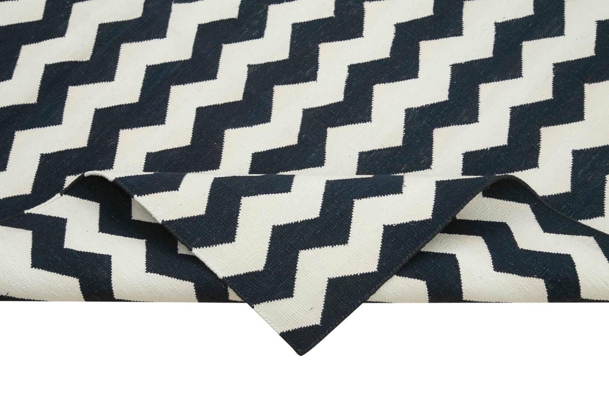 Geometric Duri Siyah Geometrik Pamuk Yün El Dokuma Halısı 108x162 Agacan