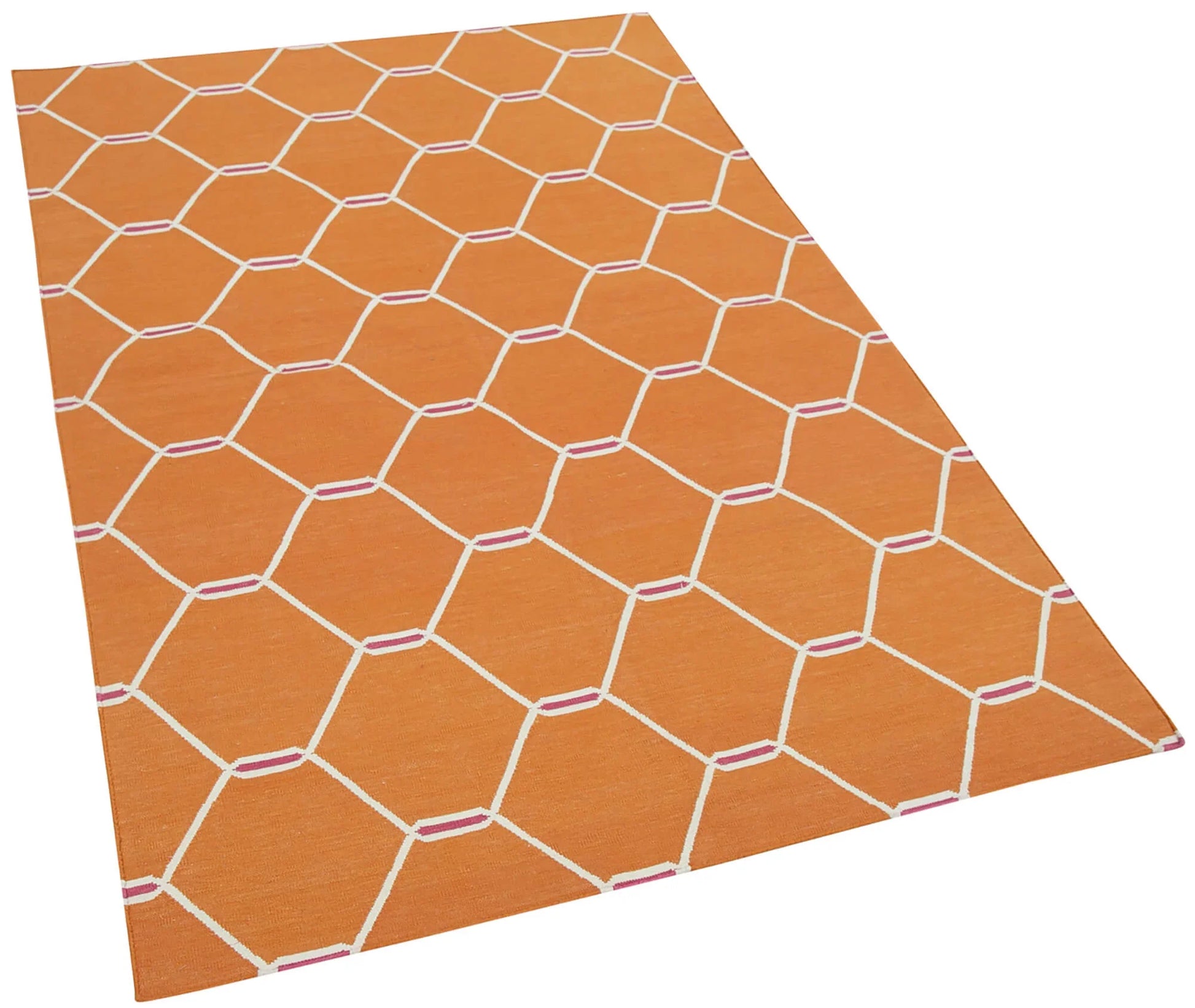 Geometric Duri Turuncu Geometrik Pamuk Yün El Dokuma Halısı 105x171 Agacan