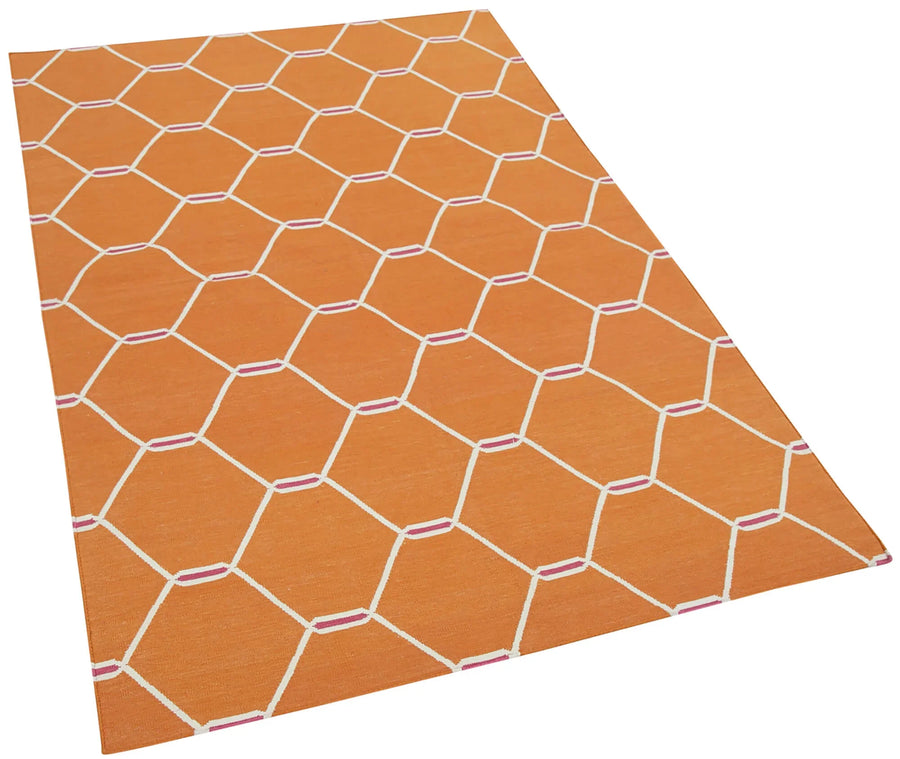 Geometric Duri Turuncu Geometrik Pamuk Yün El Dokuma Halısı 105x171 Agacan