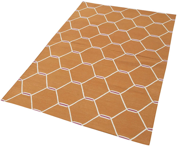 Geometric Duri Turuncu Geometrik Pamuk Yün El Dokuma Halısı 105x171 Agacan
