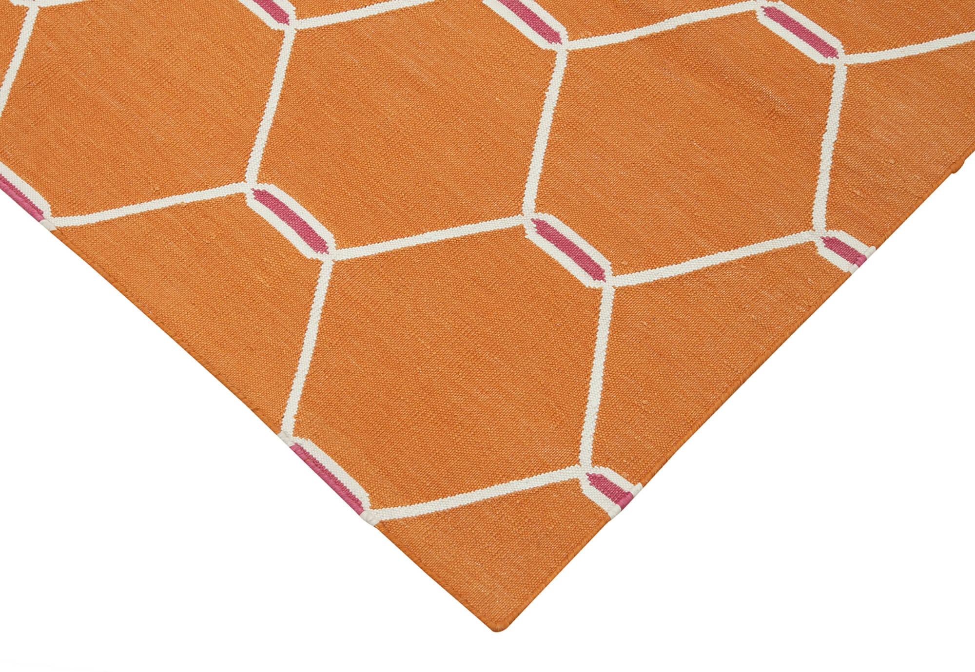 Geometric Duri Turuncu Geometrik Pamuk Yün El Dokuma Halısı 105x171 Agacan