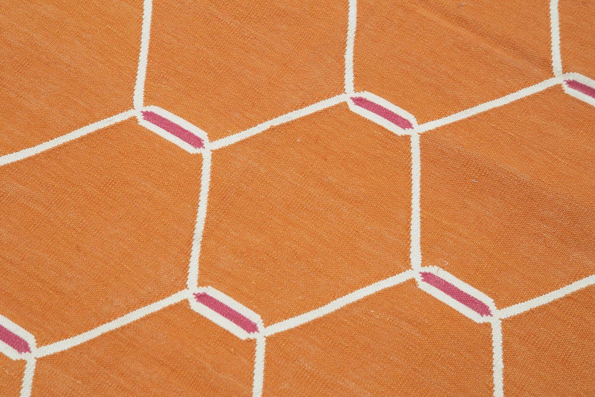 Geometric Duri Turuncu Geometrik Pamuk Yün El Dokuma Halısı 105x171 Agacan