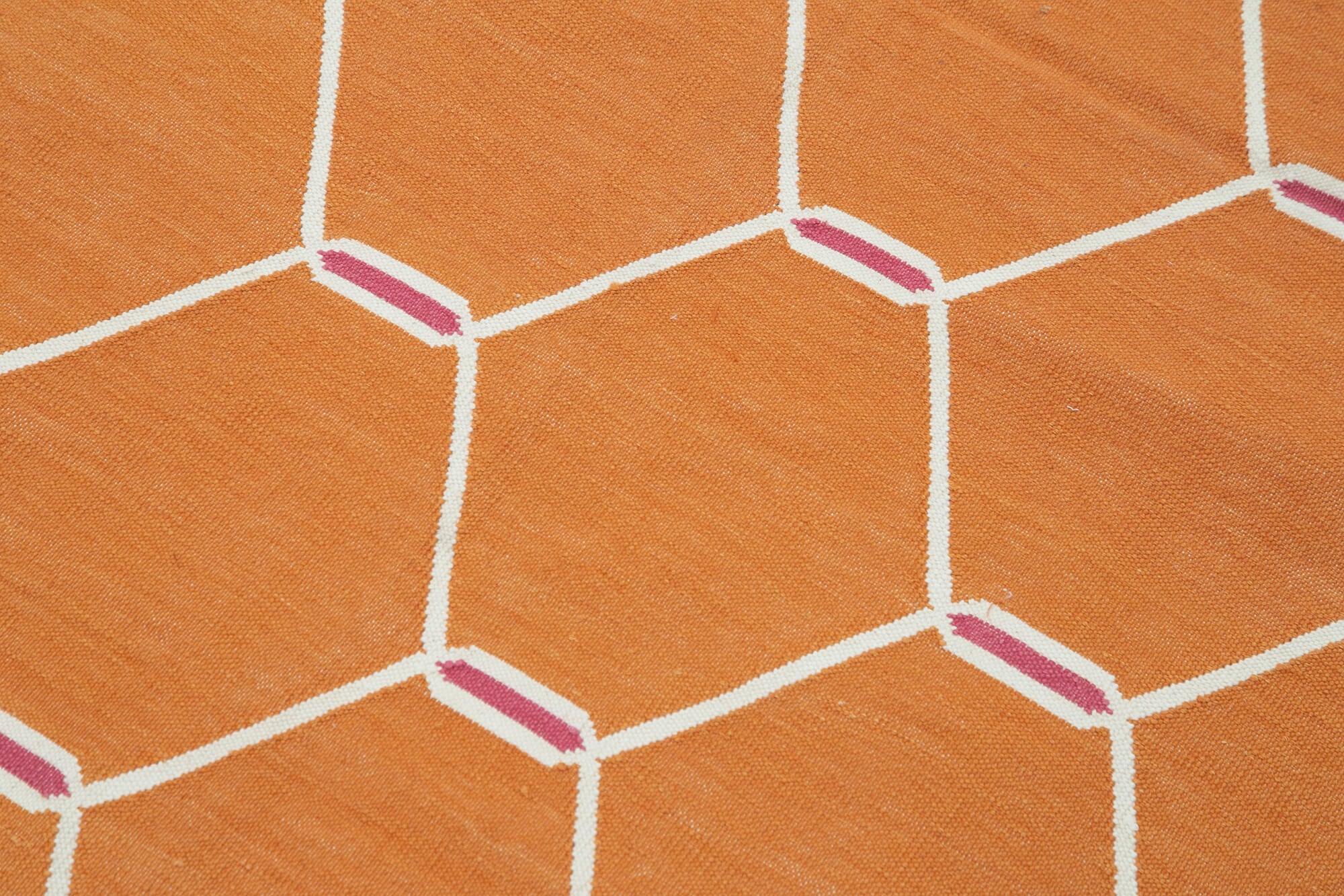 Geometric Duri Turuncu Geometrik Pamuk Yün El Dokuma Halısı 105x171 Agacan