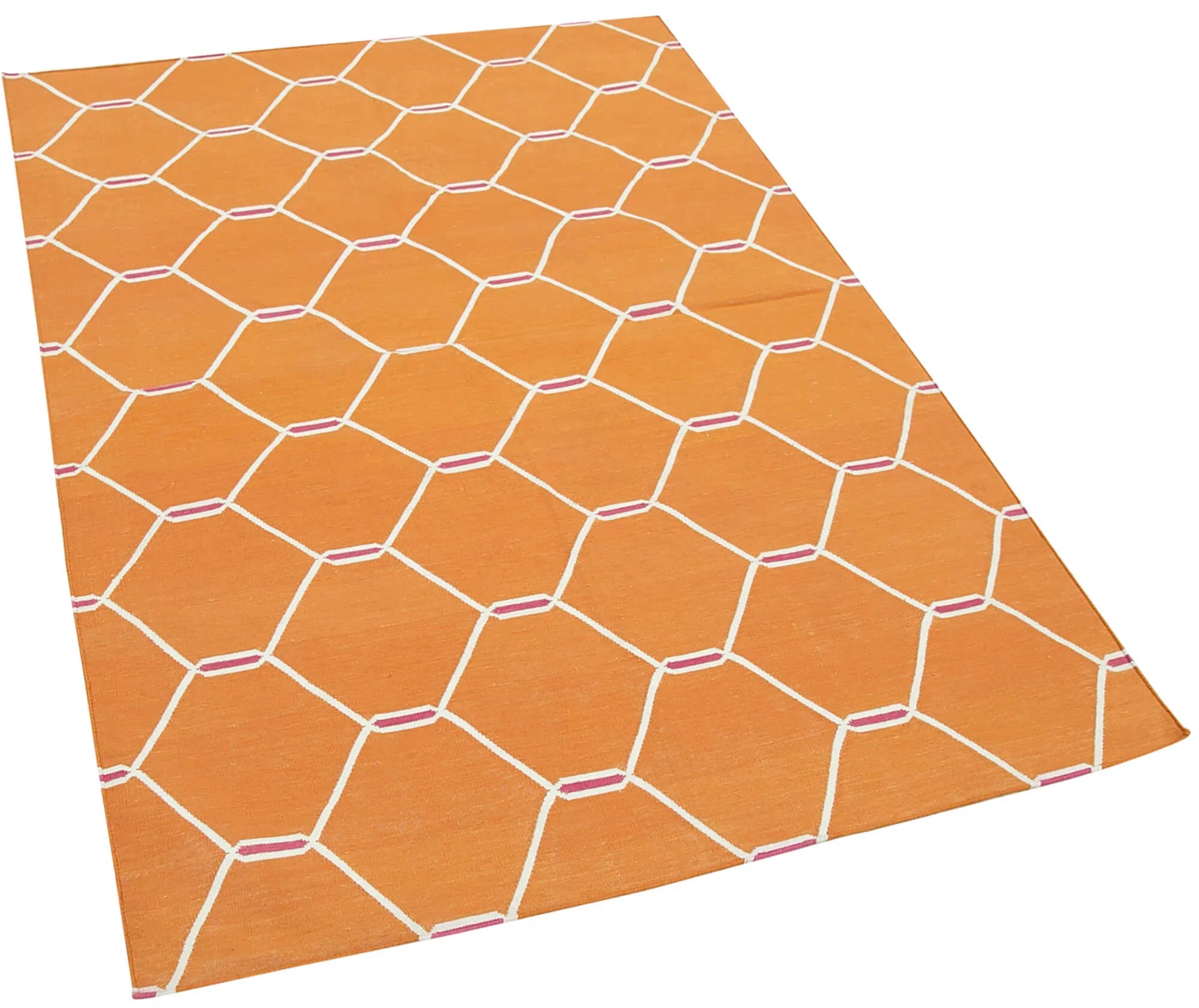 Geometric Duri Turuncu Geometrik Pamuk Yün El Dokuma Halısı 112x171 Agacan