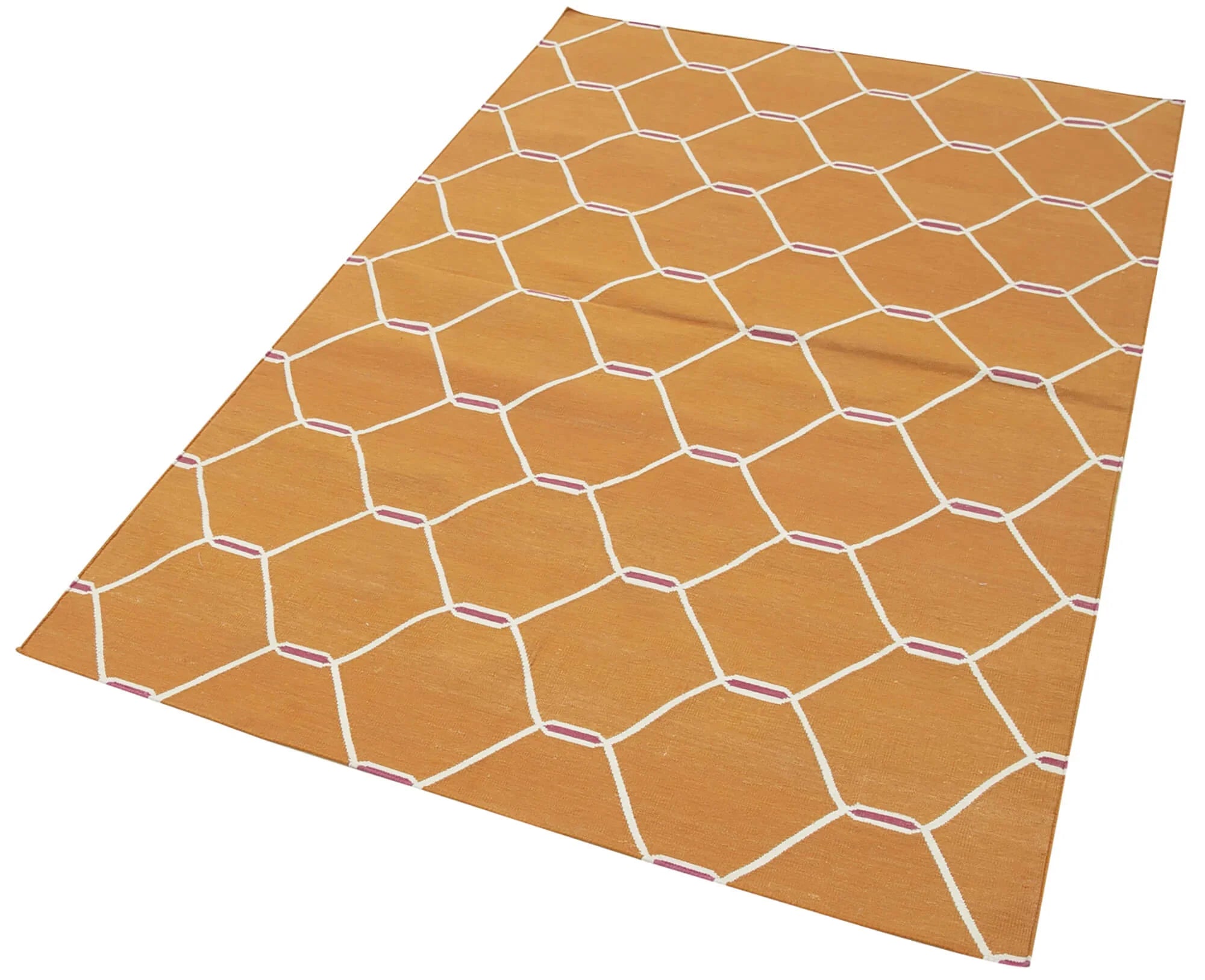 Geometric Duri Turuncu Geometrik Pamuk Yün El Dokuma Halısı 112x171 Agacan