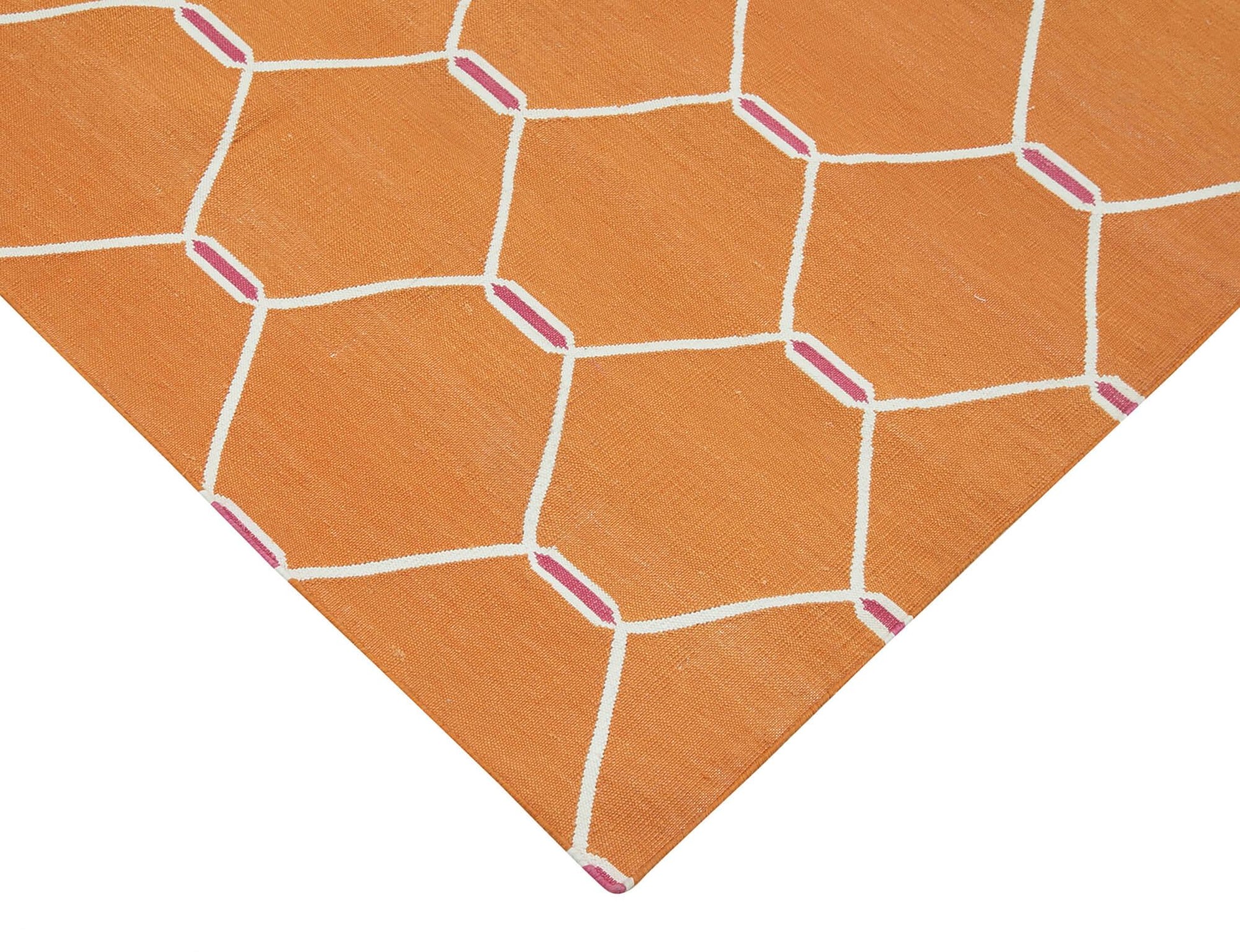 Geometric Duri Turuncu Geometrik Pamuk Yün El Dokuma Halısı 112x171 Agacan