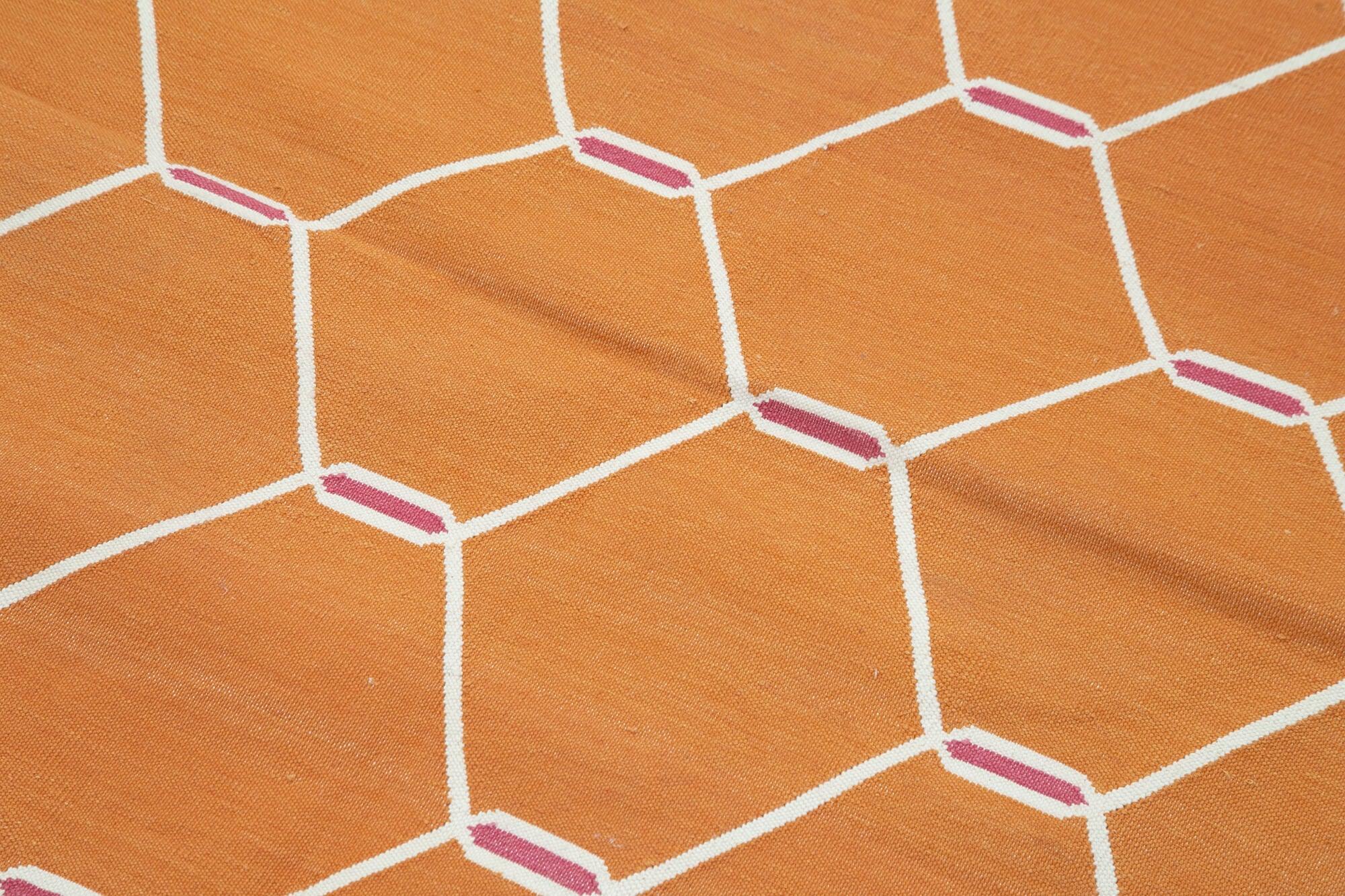 Geometric Duri Turuncu Geometrik Pamuk Yün El Dokuma Halısı 112x171 Agacan
