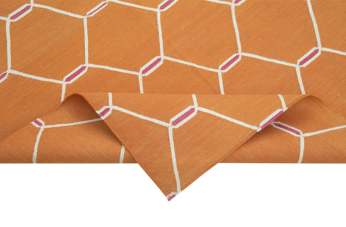 Geometric Duri Turuncu Geometrik Pamuk Yün El Dokuma Halısı 112x171 Agacan