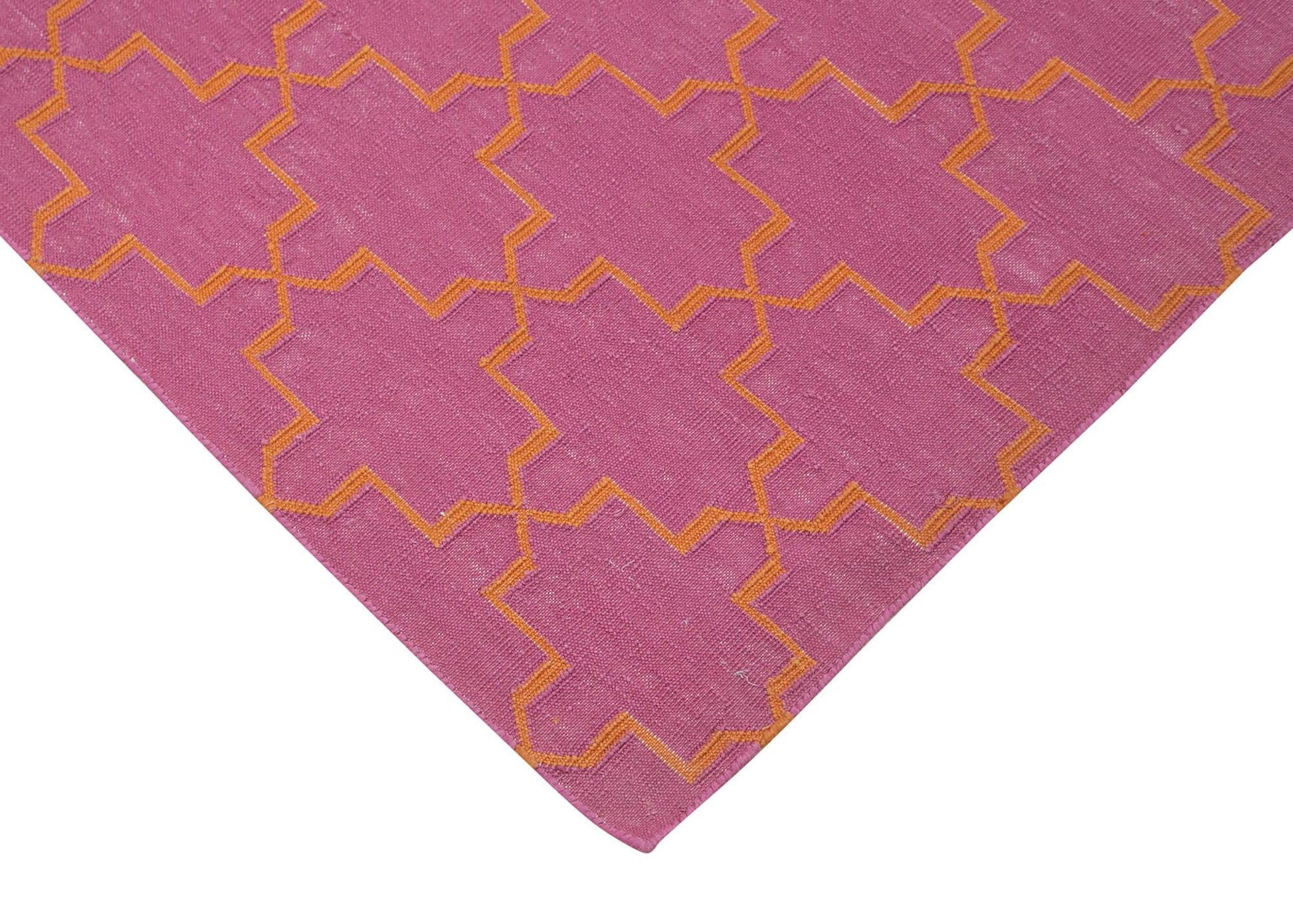 Geometric Duri Fuşya Geometrik Pamuk Yün El Dokuma Halısı 115x166 Agacan
