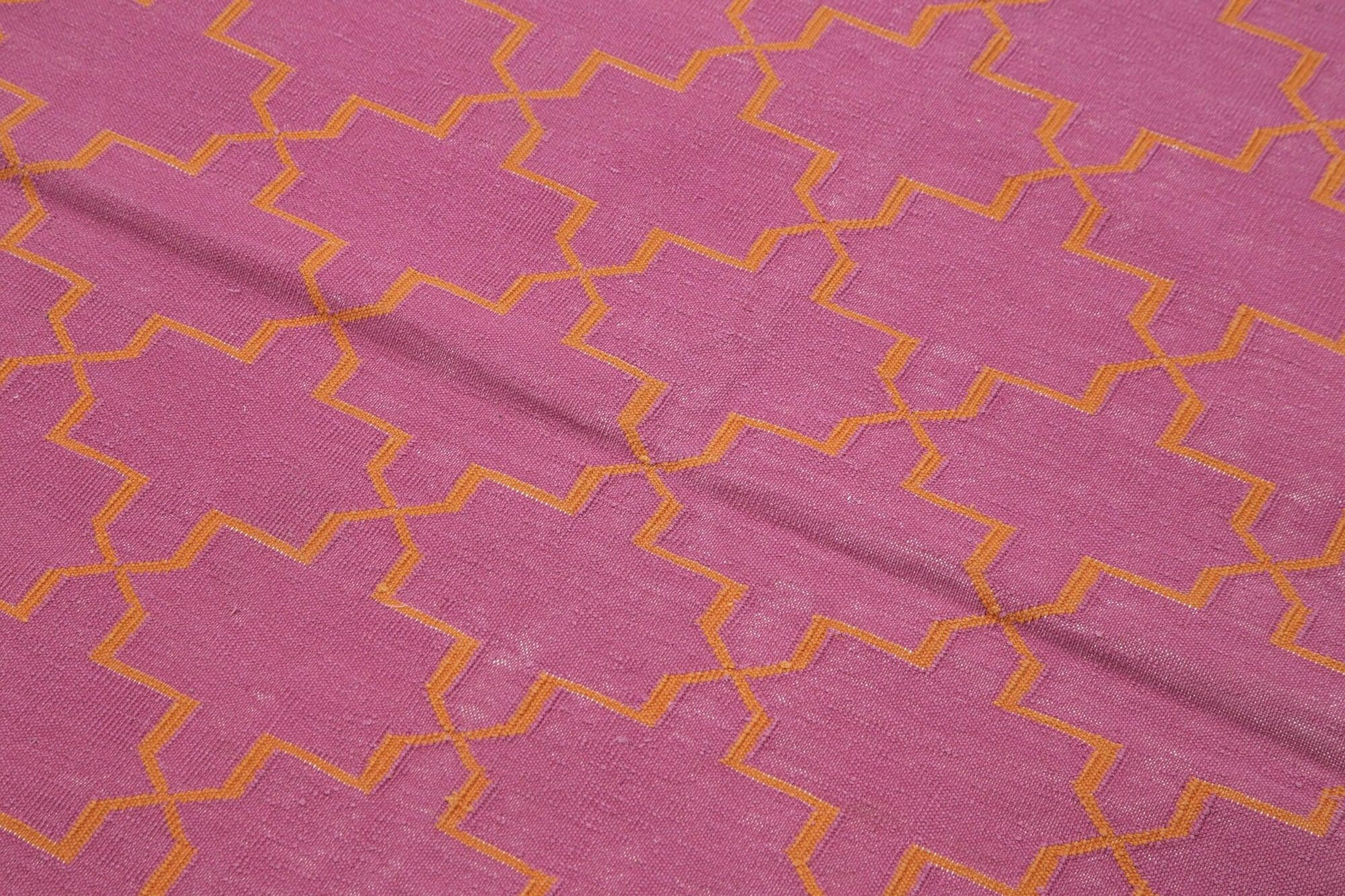 Geometric Duri Fuşya Geometrik Pamuk Yün El Dokuma Halısı 115x166 Agacan