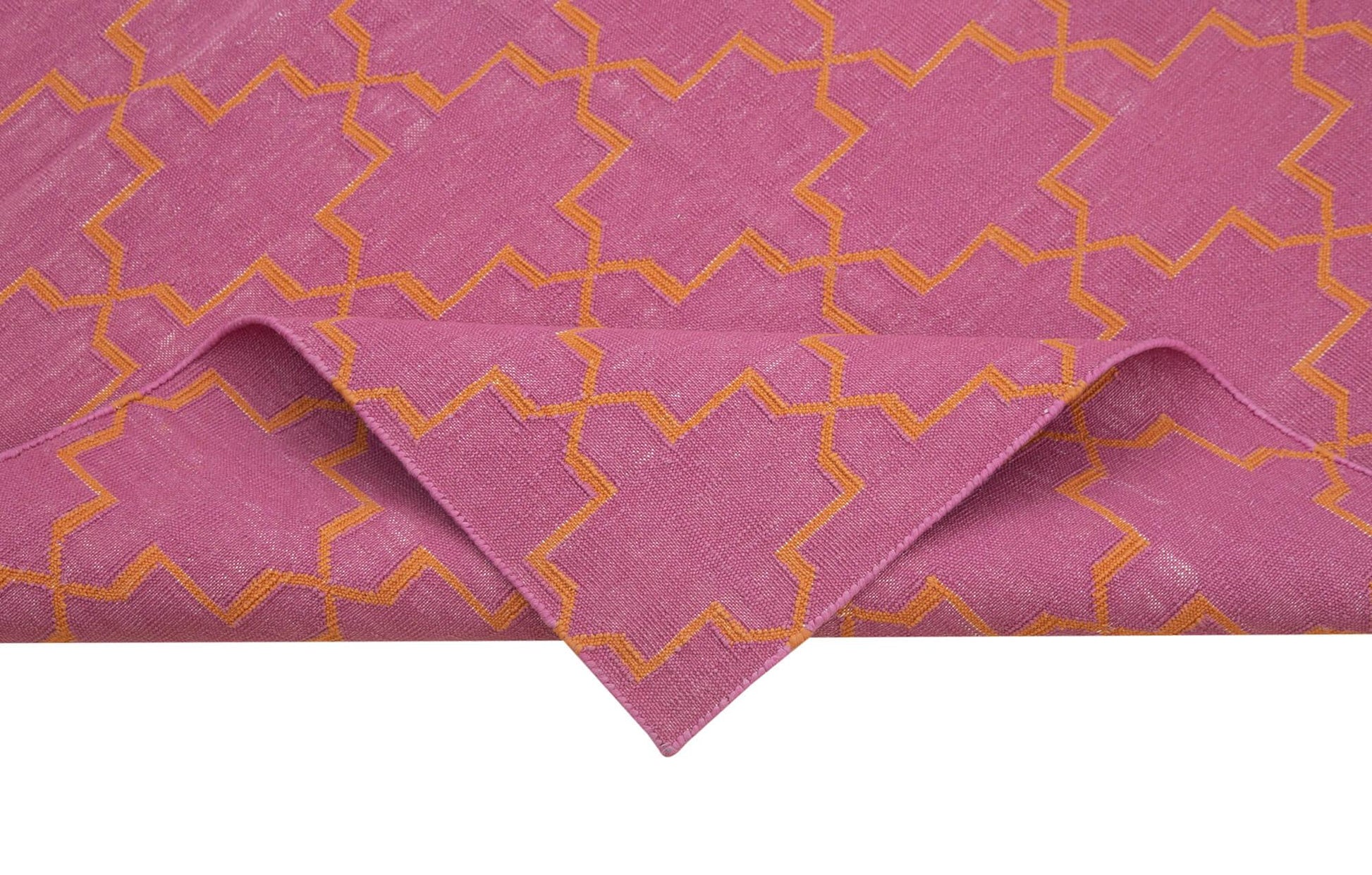 Geometric Duri Fuşya Geometrik Pamuk Yün El Dokuma Halısı 115x166 Agacan