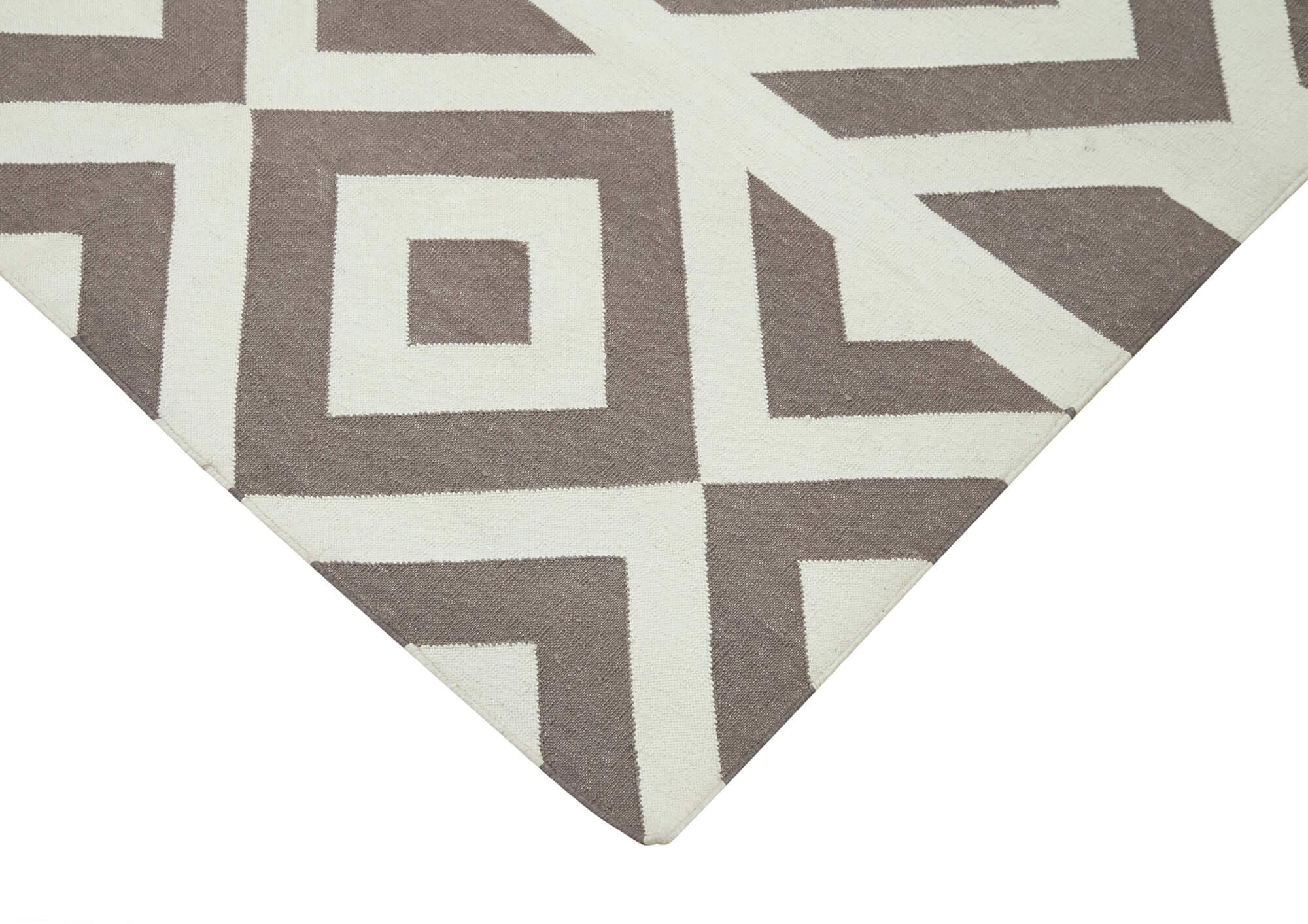 Geometric Duri Kahverengi Geometrik Pamuk Yün El Dokuma Halısı 115x167 Agacan