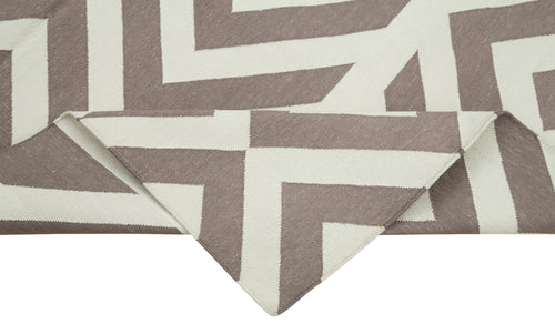 Geometric Duri Kahverengi Geometrik Pamuk Yün El Dokuma Halısı 115x167 Agacan