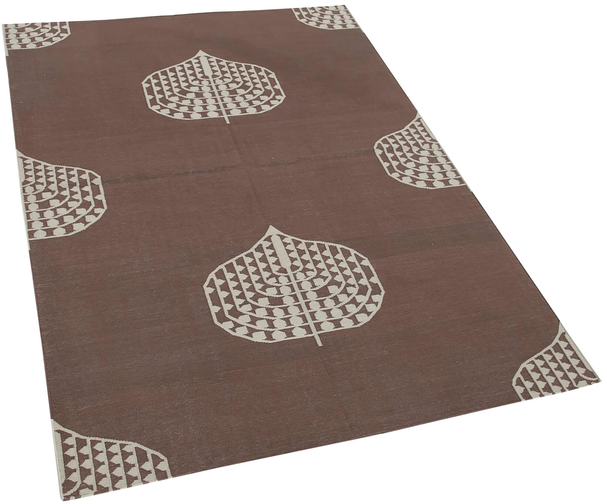 Geometric Duri Kahverengi Geometrik Pamuk Yün El Dokuma Halısı 115x168 Agacan