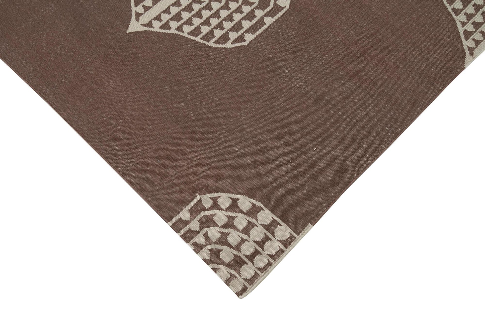 Geometric Duri Kahverengi Geometrik Pamuk Yün El Dokuma Halısı 115x168 Agacan