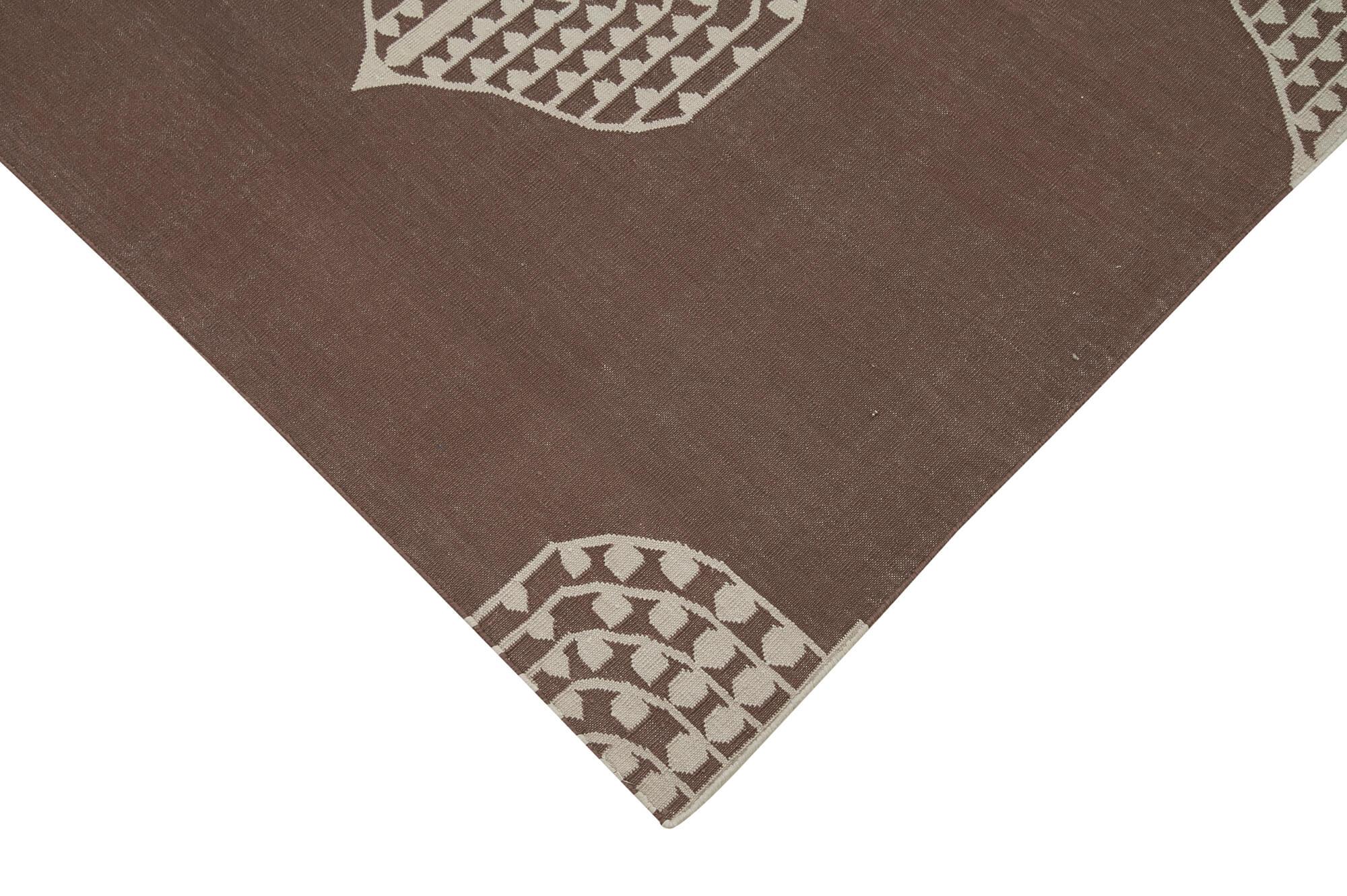 Geometric Duri Kahverengi Geometrik Pamuk Yün El Dokuma Halısı 115x168 Agacan