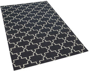 Geometric Duri Siyah Geometrik Pamuk Yün El Dokuma Halısı 106x169 Agacan