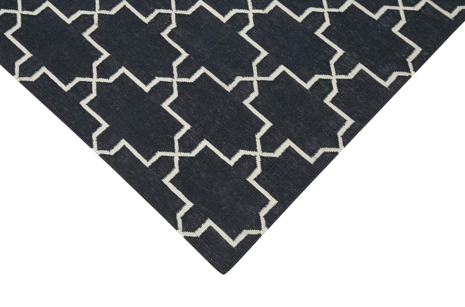 Geometric Duri Siyah Geometrik Pamuk Yün El Dokuma Halısı 106x169 Agacan
