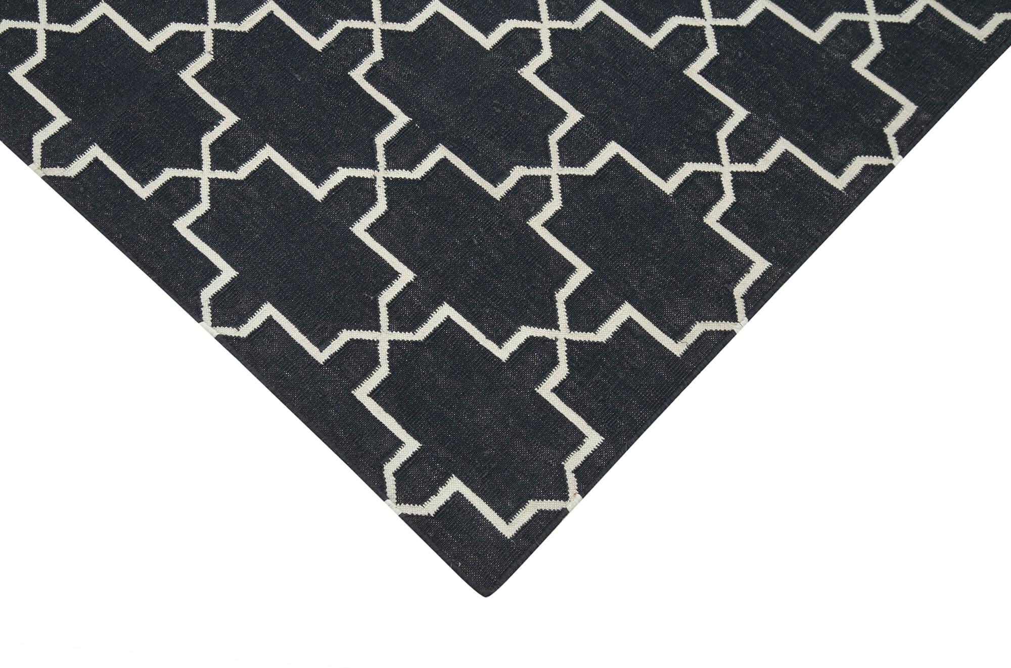 Geometric Duri Siyah Geometrik Pamuk Yün El Dokuma Halısı 106x169 Agacan