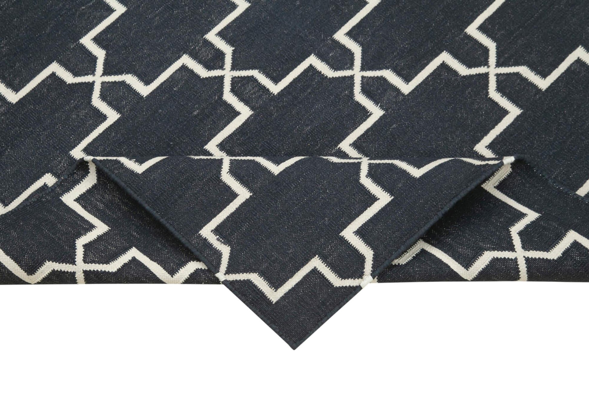 Geometric Duri Siyah Geometrik Pamuk Yün El Dokuma Halısı 106x169 Agacan