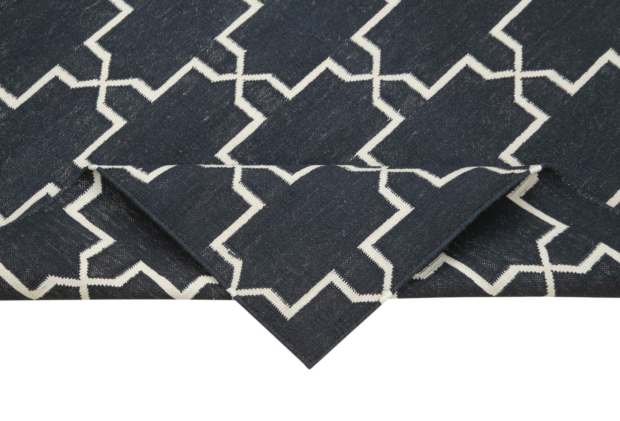 Geometric Duri Siyah Geometrik Pamuk Yün El Dokuma Halısı 106x169 Agacan