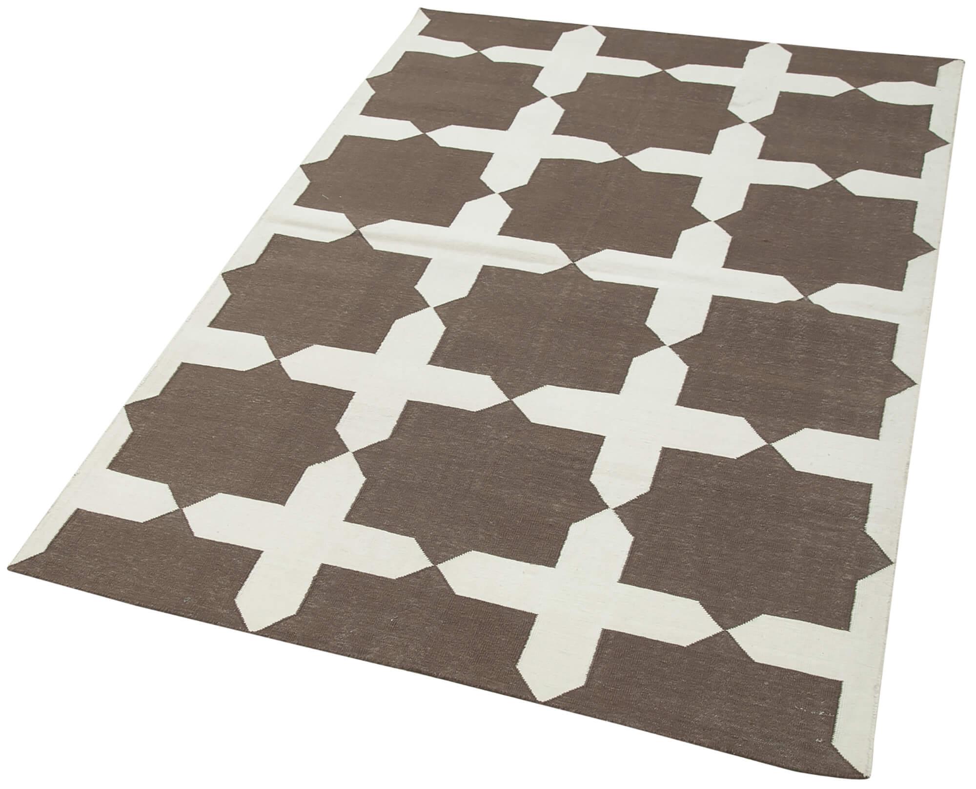 Geometric Duri Kahverengi Geometrik Pamuk Yün El Dokuma Halısı 115x170 Agacan