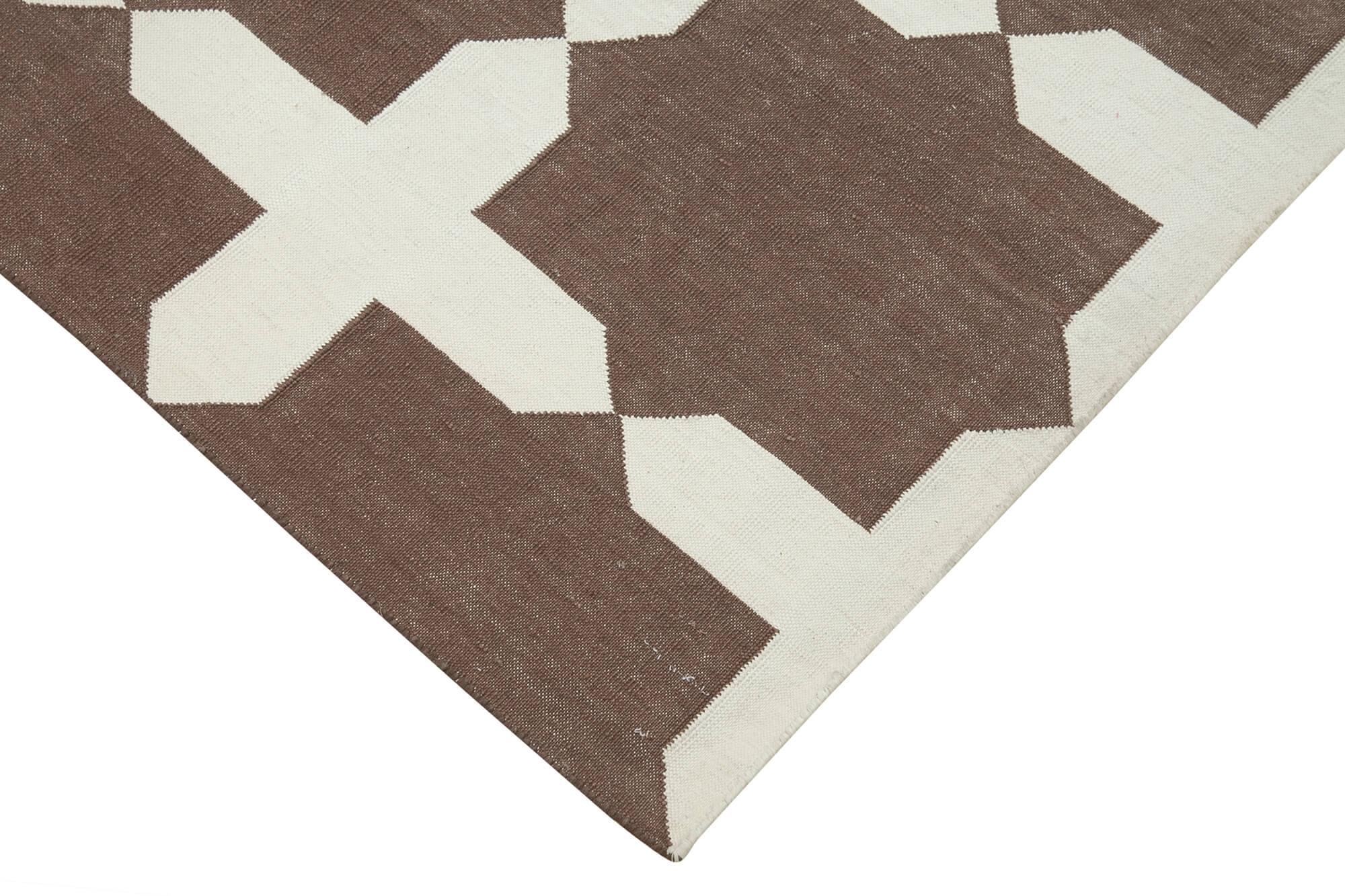 Geometric Duri Kahverengi Geometrik Pamuk Yün El Dokuma Halısı 115x170 Agacan