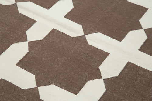 Geometric Duri Kahverengi Geometrik Pamuk Yün El Dokuma Halısı 115x170 Agacan
