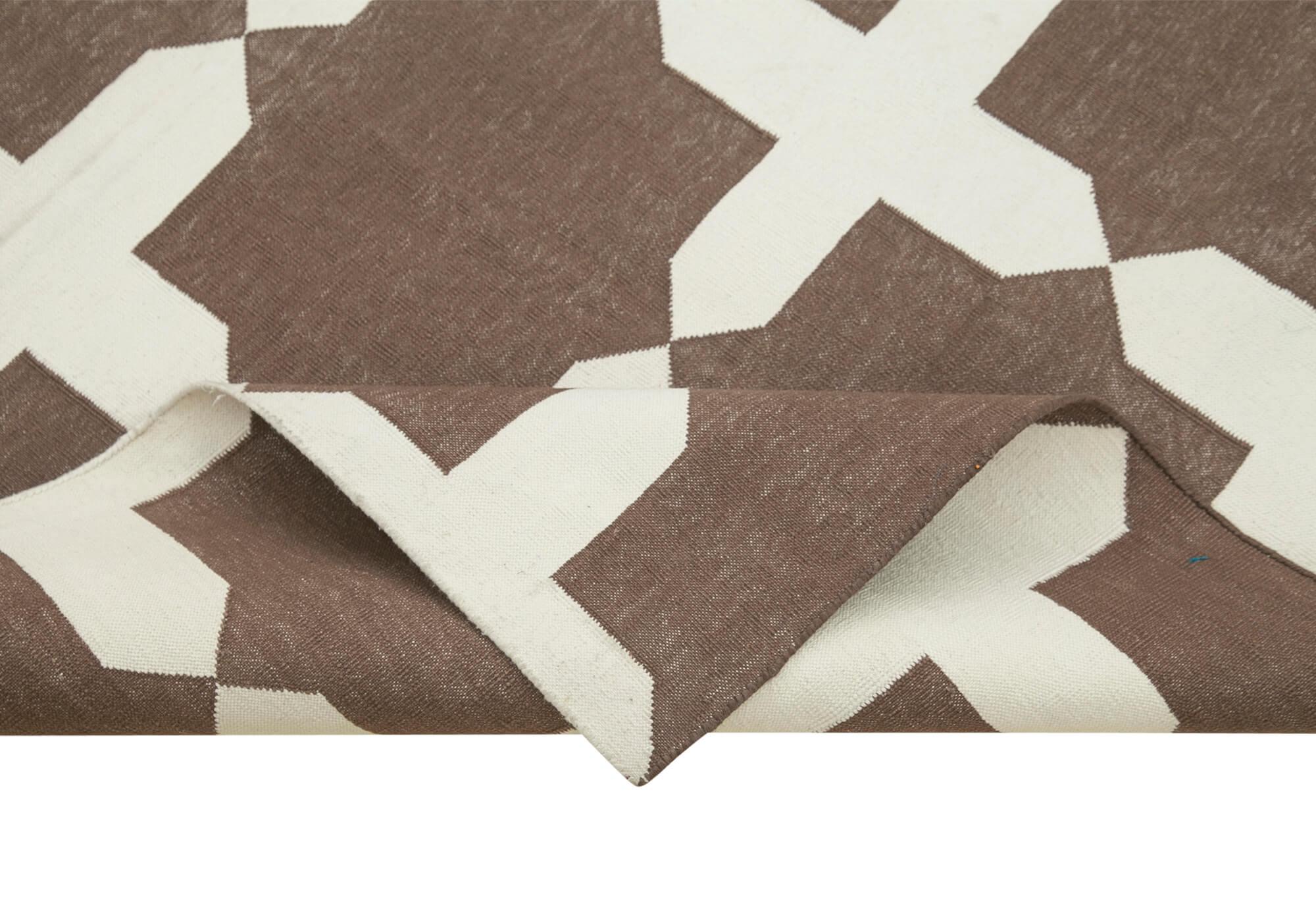 Geometric Duri Kahverengi Geometrik Pamuk Yün El Dokuma Halısı 115x170 Agacan