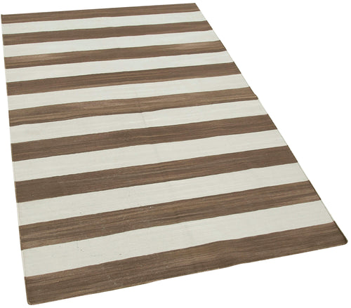 Geometric Duri Kahverengi Geometrik Pamuk Yün El Dokuma Halısı 107x166 Agacan