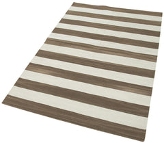 Geometric Duri Kahverengi Geometrik Pamuk Yün El Dokuma Halısı 107x166 Agacan