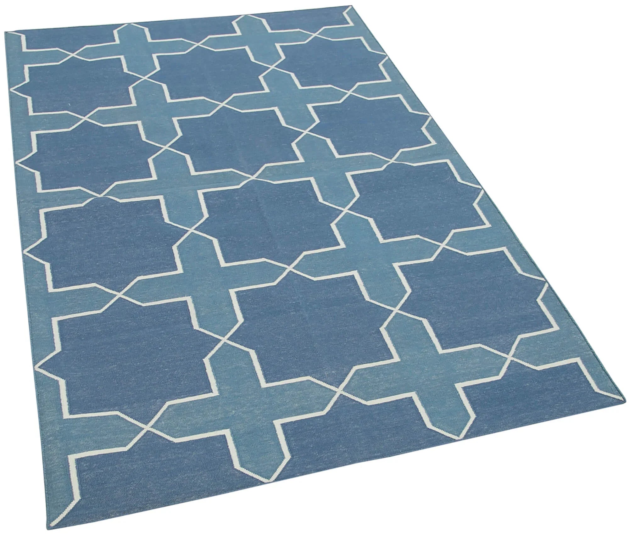 Geometric Duri Beyaz Geometrik Pamuk Yün El Dokuma Halısı 111x167 Agacan