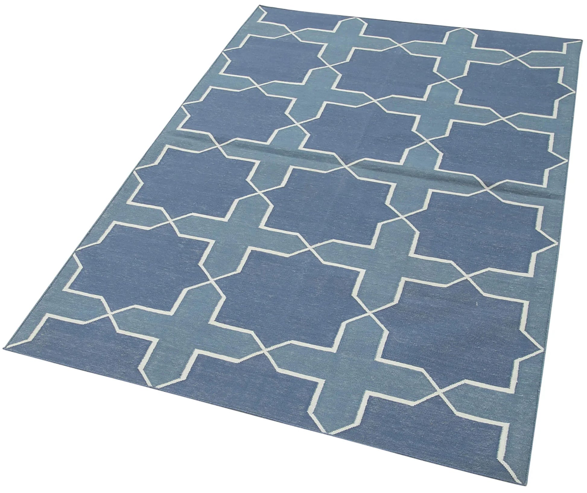 Geometric Duri Beyaz Geometrik Pamuk Yün El Dokuma Halısı 111x167 Agacan