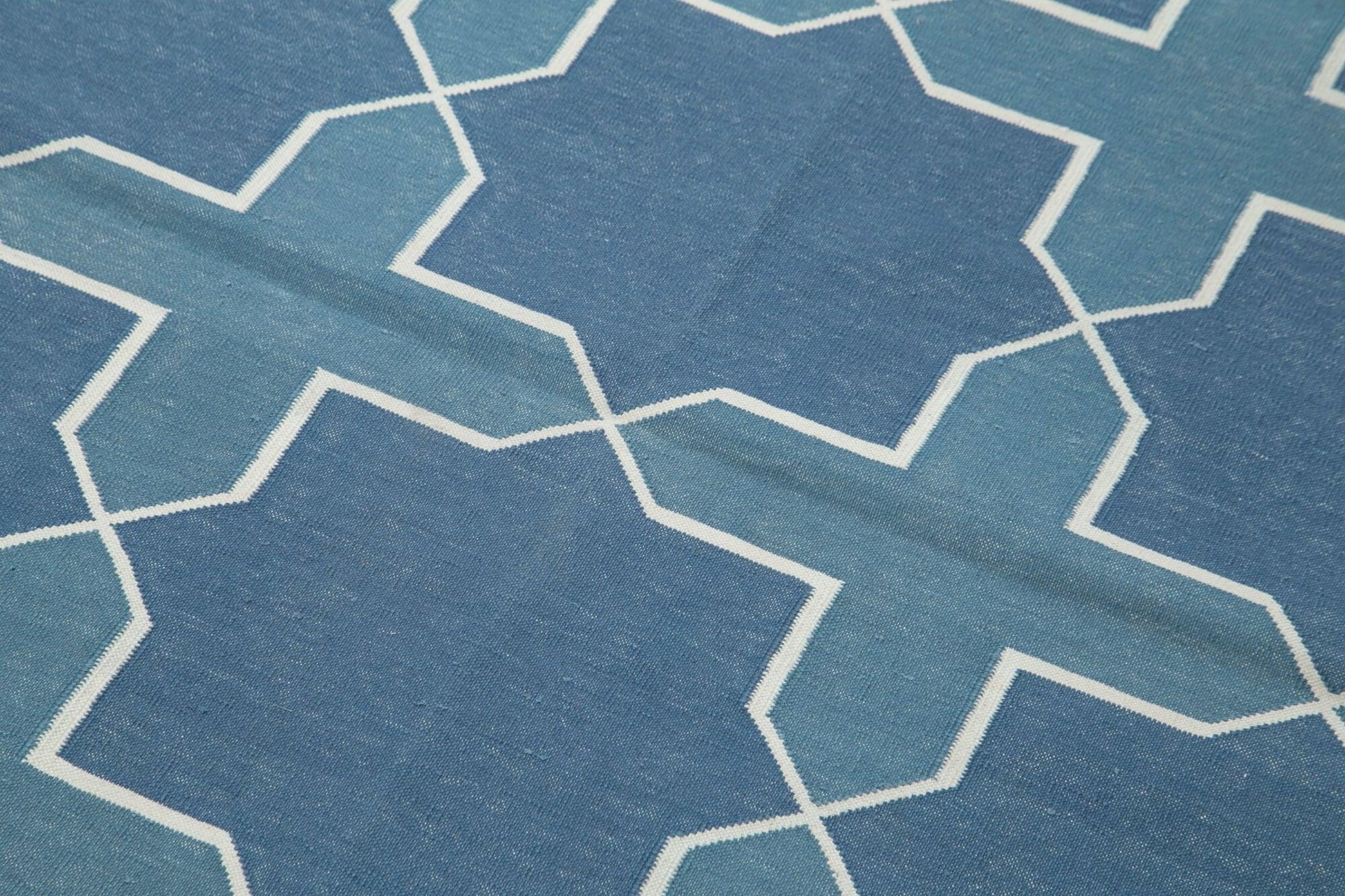 Geometric Duri Beyaz Geometrik Pamuk Yün El Dokuma Halısı 111x167 Agacan