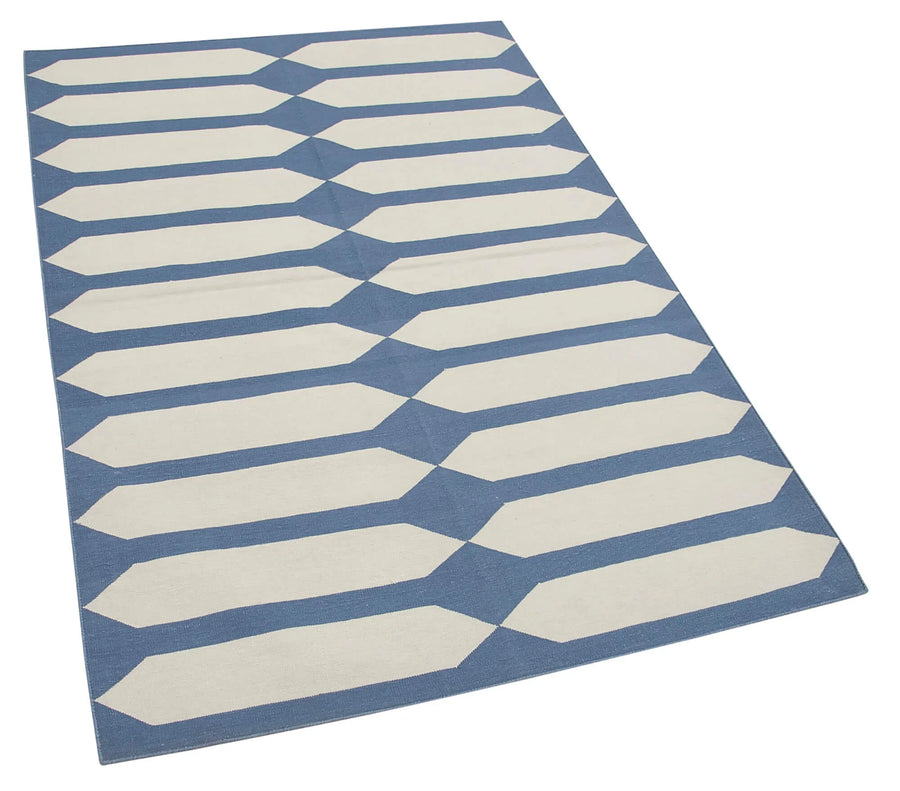 Geometric Duri Mor Geometrik Pamuk Yün El Dokuma Halısı 110x170 Agacan