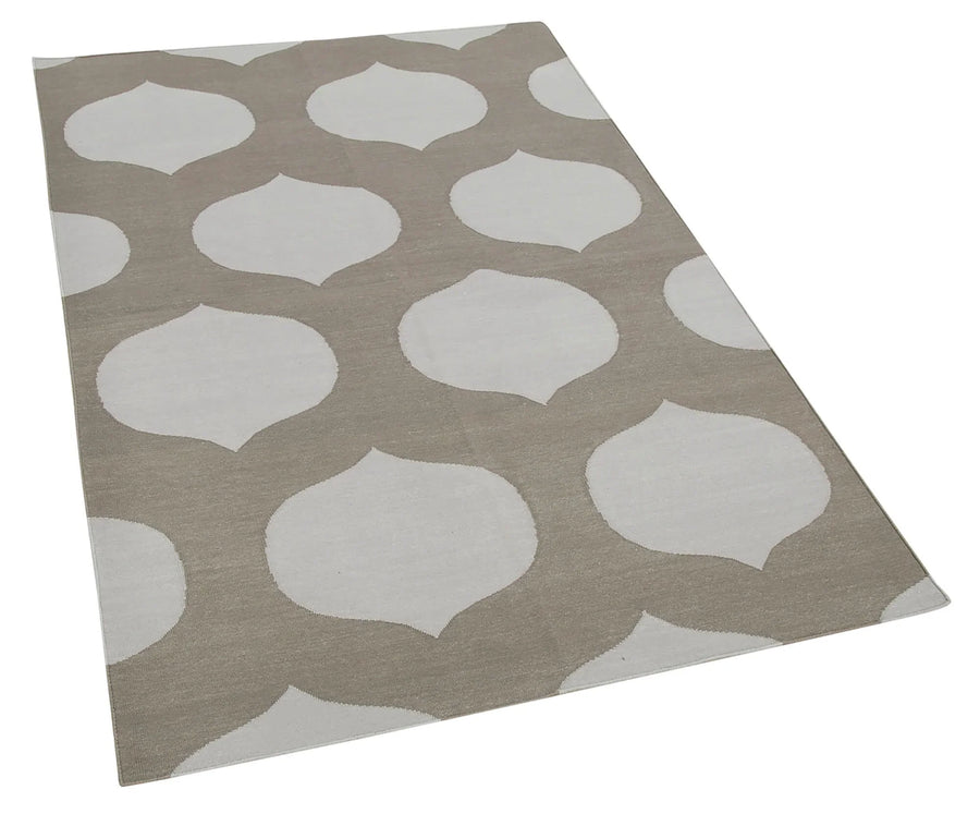 Geometric Duri Gri Geometrik Pamuk Yün El Dokuma Halısı 107x165 Agacan